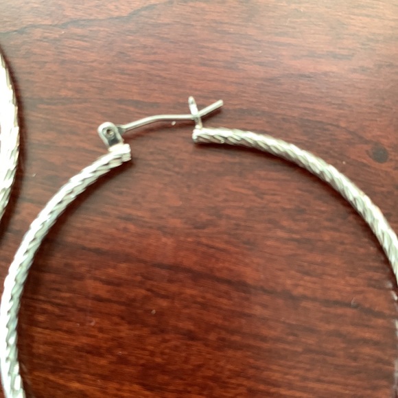 Textured Silver Hoop Earrings - Picture 3 of 8